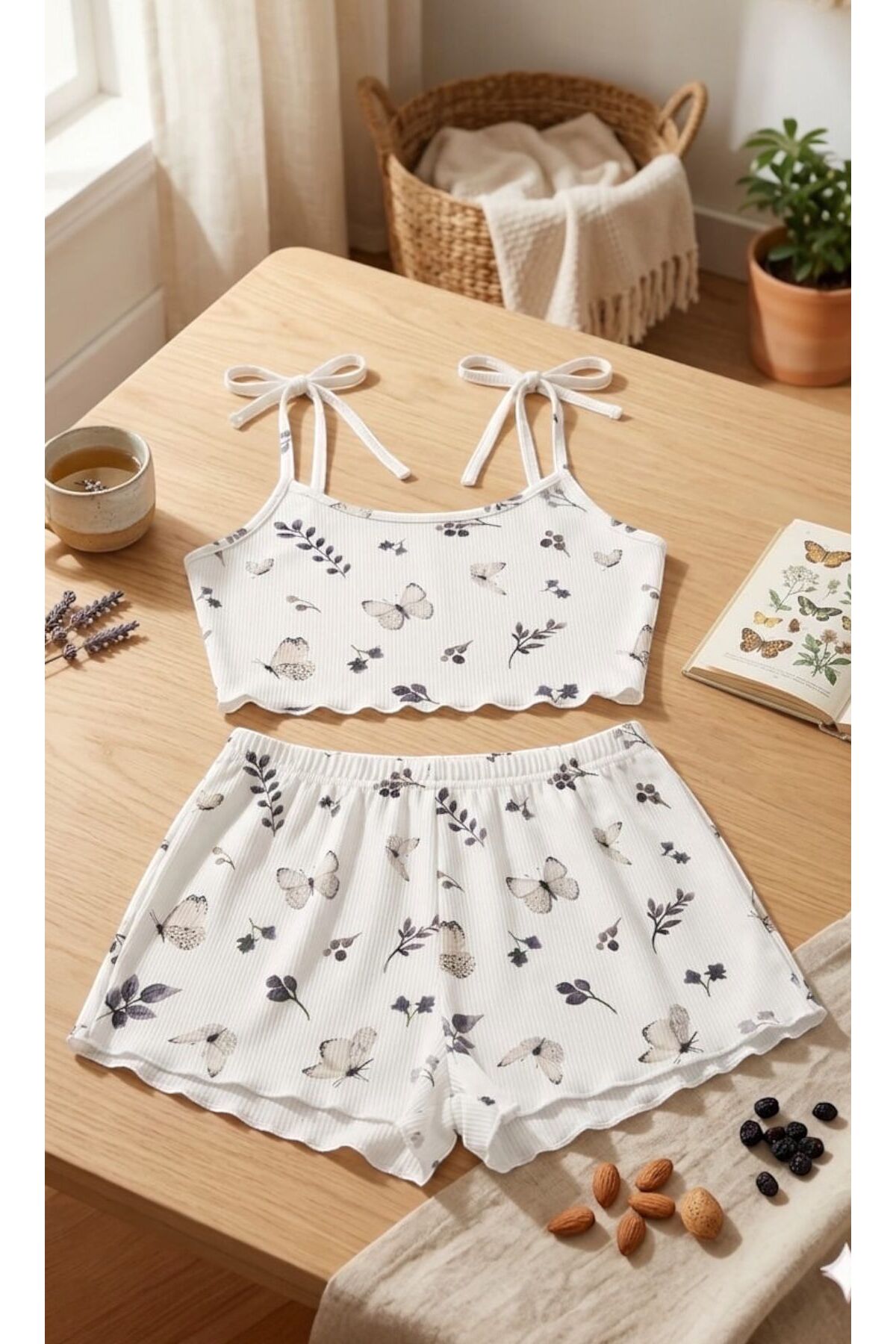PEMBİŞ HOMEWEAR Angelina Fitilli Kaşkorse Şort Takımı