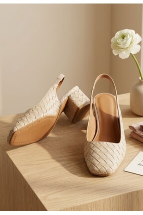 Look shoes Dier Bej Cilt Topuklu Ayakkabı