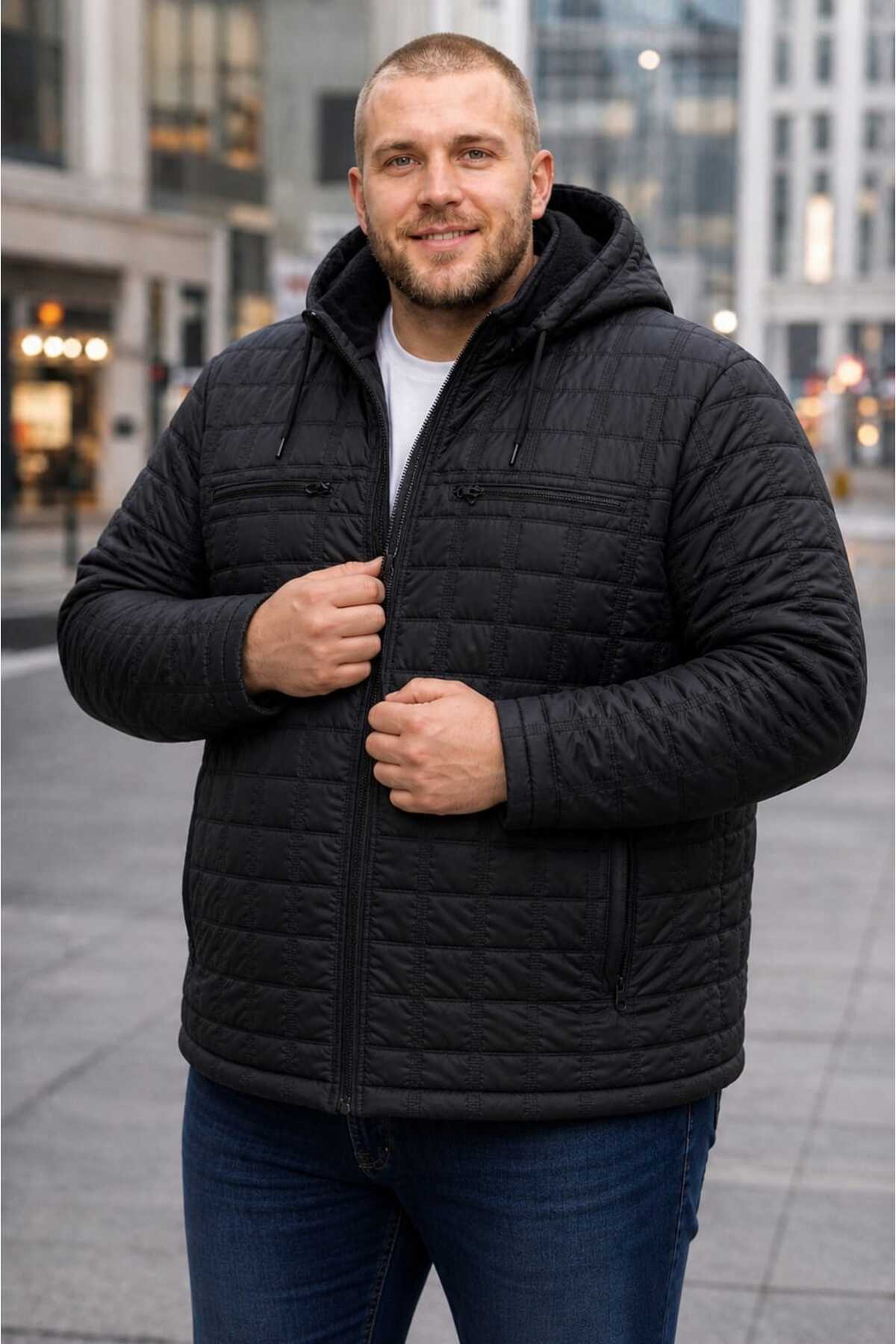 OKER BÜYÜK BEDEN ERKEK seyyar KAPÜŞONLU HAFİF KIŞLIK KAPİTONE MONT,KABAN 4,5,6,7,8XL. görsel 6