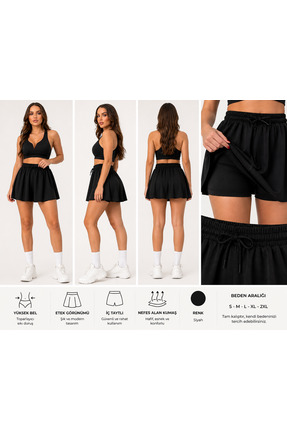 LUVORA Kadın Siyah Etekli Şort İç Taytlı Yüksek Bel Toparlayıcı Skort Spor Gü...