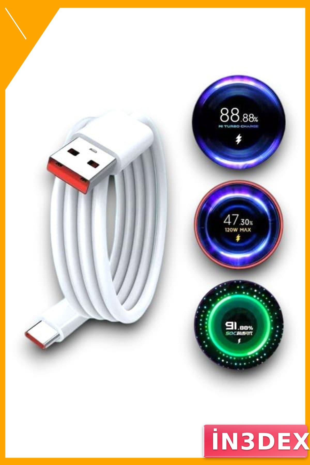 Hızlı Şarj Cihazı 120W Type-C Turuncu Uçlu Kablo