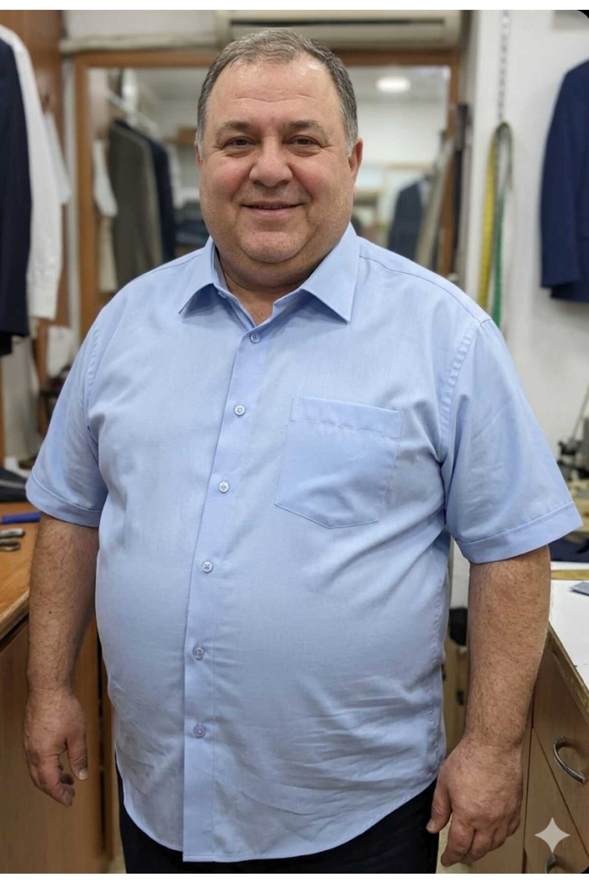 Grand Star BATTAL BEDEN KISA KOLLU CEPLİ DAKRON KUMAŞ DÜZ RENK ERKEK GÖMLEK
