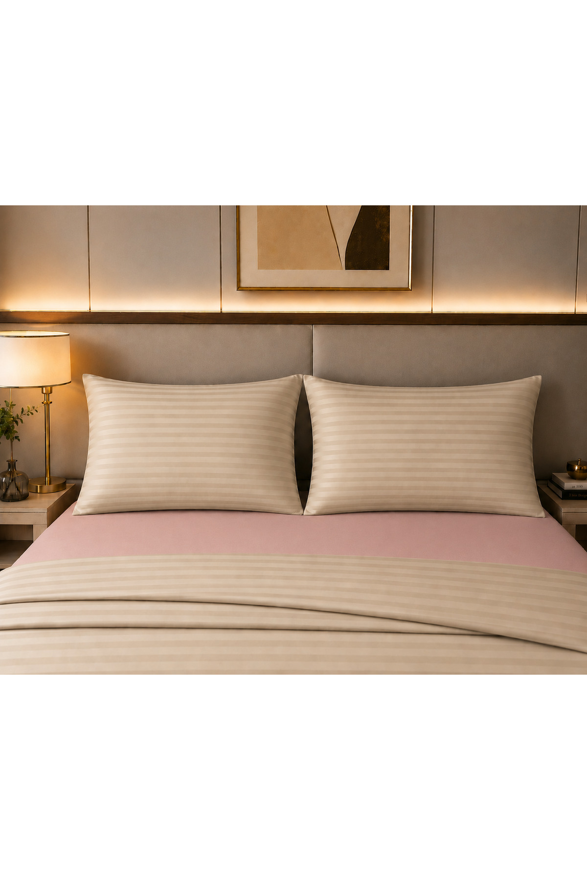 1 CM LINE PATTERNED SATIN FABRIC COVER PILLOWCASE - 50X70CM -2 PCS (1 PAIR)