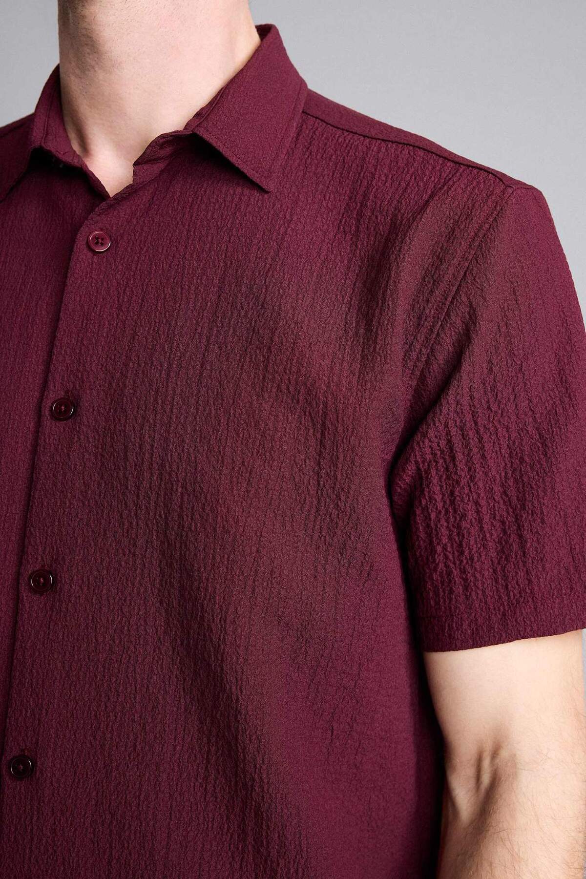 Regular Fit Polo Yaka Krinkıl Kısa Kollu Gömlek E1223AX26SM — زرشکی — تصویر 4 از 5