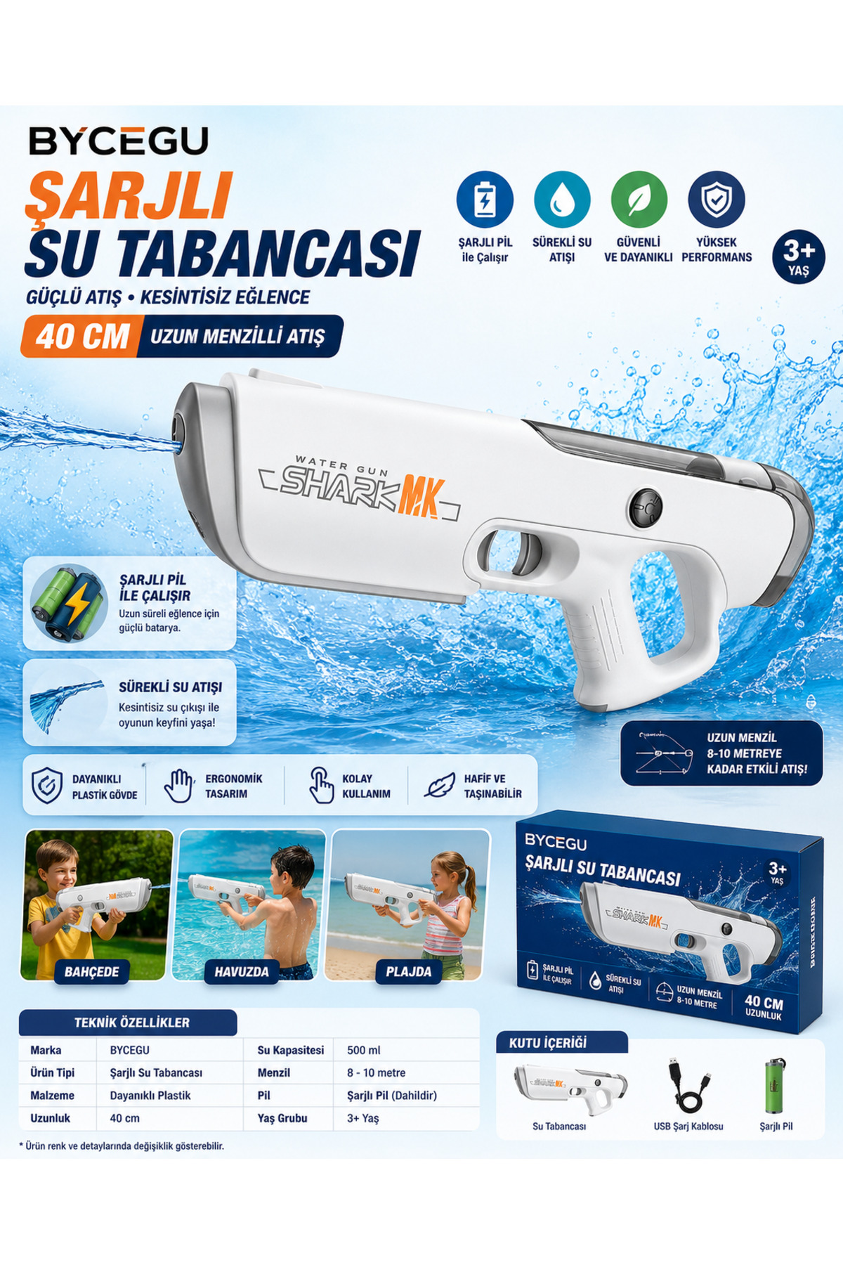 80670 40 CM RECHARGEABLE AUTOMATIC POWER THROWING TOY WATER GUN