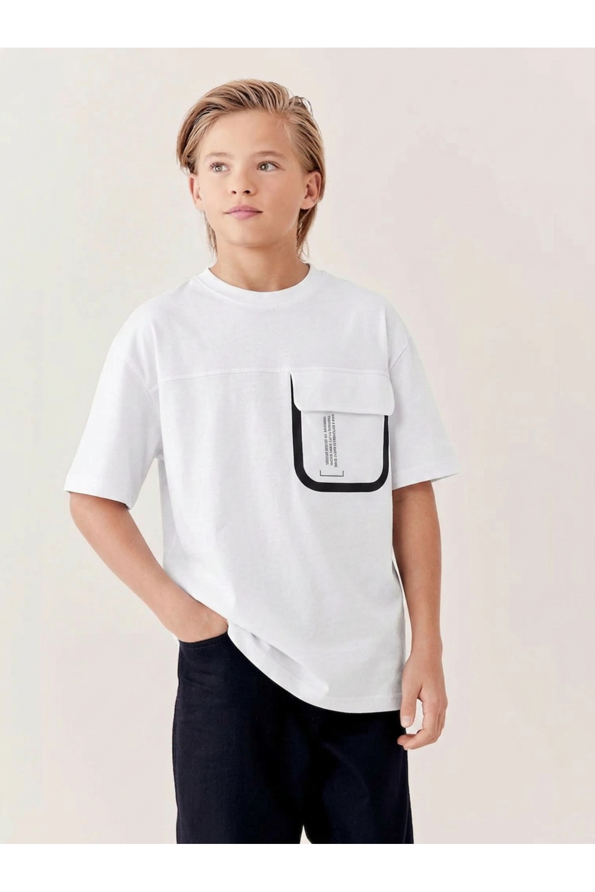 Tinymuyt Boy's Combed Cotton T-Shirt with Front Pocket, White