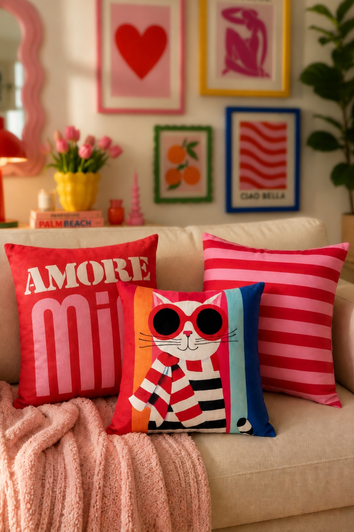 Colorful Double-Sided Energetic Modern Digital Printing 3-Piece Cushion Pouch Set Living Room Decor (43x43 cm)