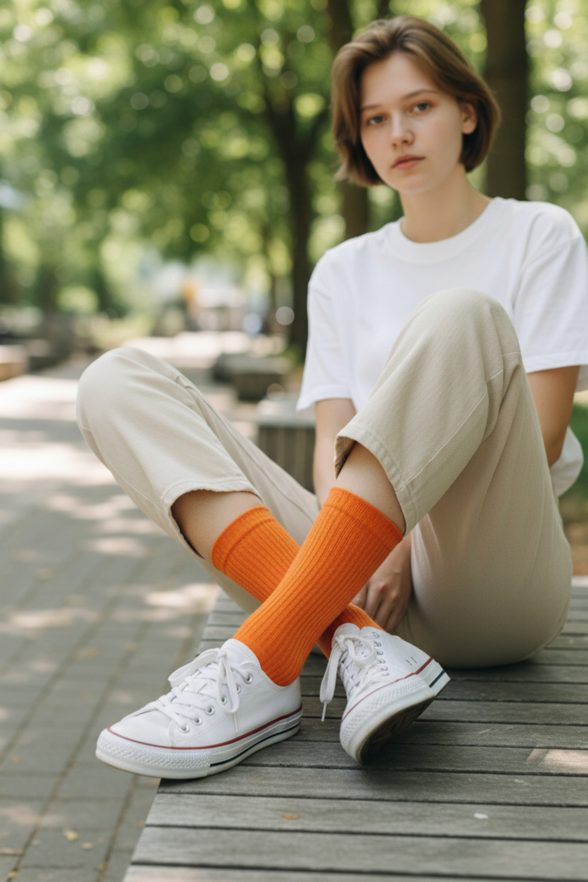 Socks Stores Unisex Pamuklu Turuncu Renkli Soket Çorap -Tekli Rahat Spor Tenis Çorabı görsel 4
