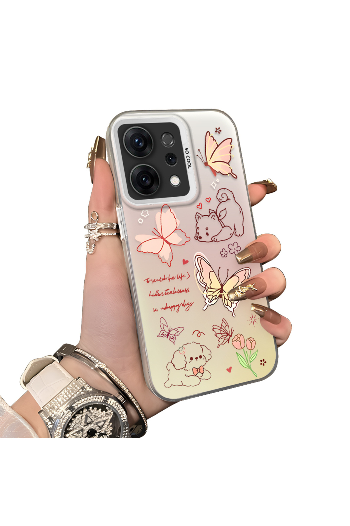 Oppo Reno 14f Compatible Hard Acrylic Rear Silicone Edge Lens Protection Case
