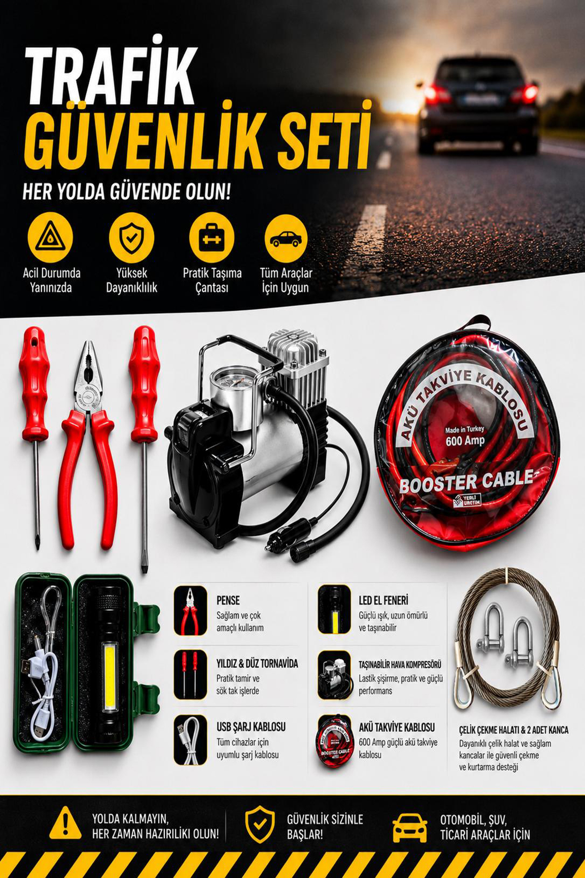 PADRİ Araç İçi Acil Durum güvenlik & trafik seti(7li set