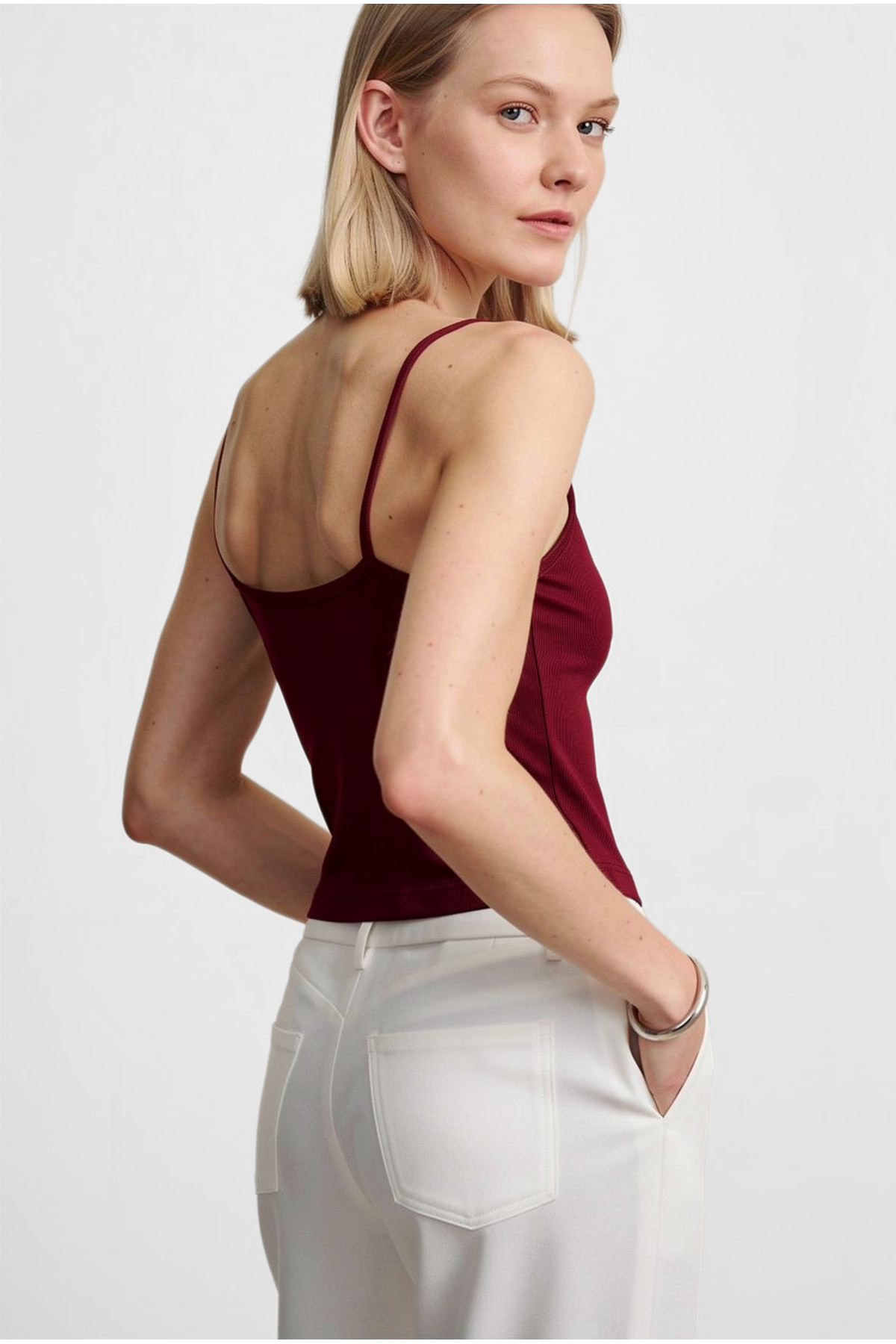 OLYNN  Bordo Ultra Premium Soft Askılı Bluz - Görsel 3