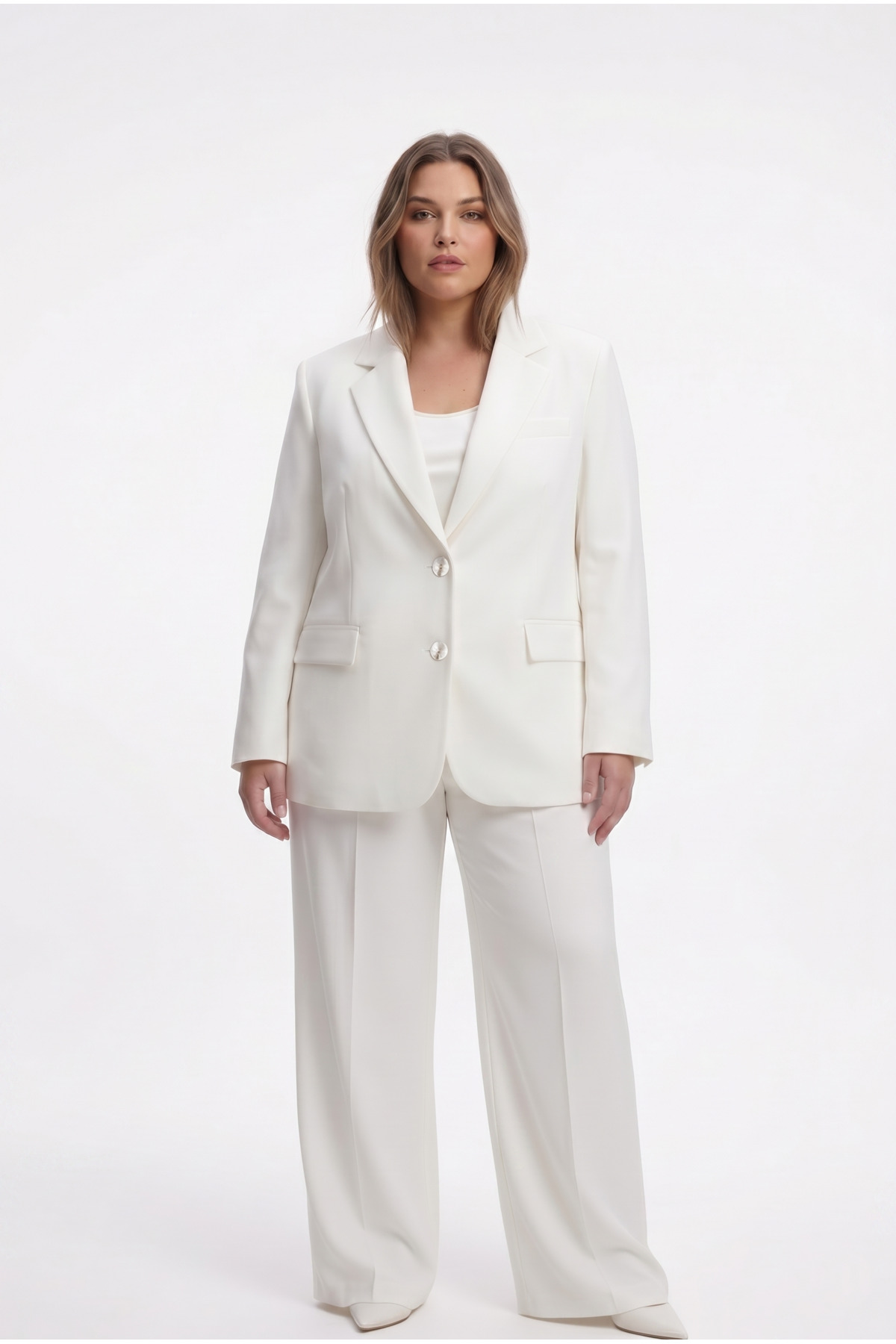 Plus Size Women's Oversize Lined Blazer Jacket Set - White