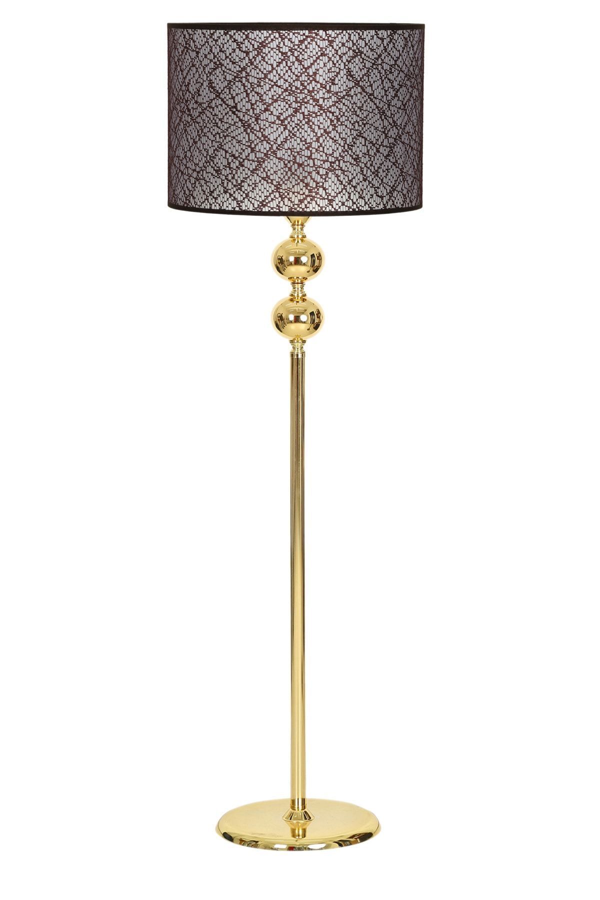 Pre Brown Gold Plated 2 Ball Metal Flat Single Foot Floor Lamp Cylinder Head