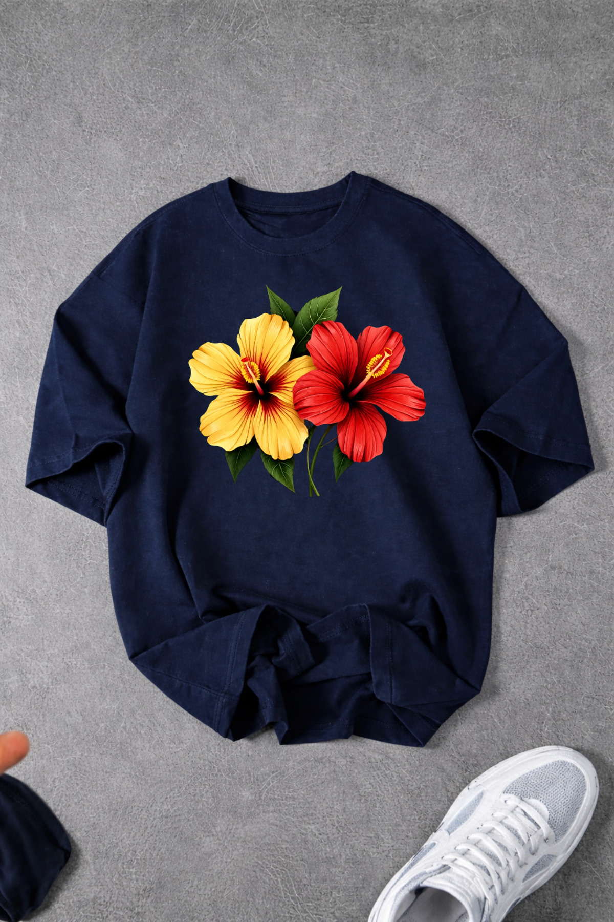 Women's Flower Custom Printed Oversize Zero Neck Combed Cotton T-Shirt