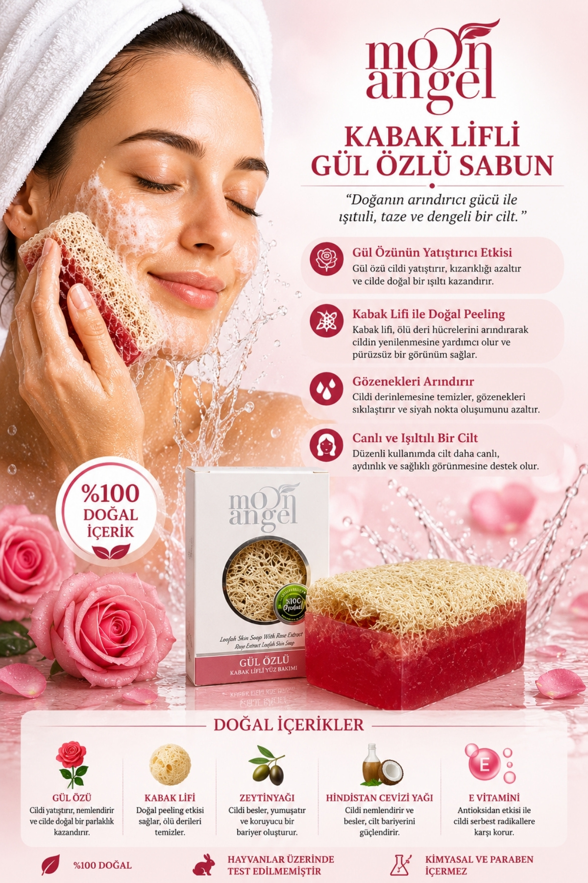 Kabak Lifli Sabun Gül Özlü Nemlendirici ve Yatıştırıcı Cilt Bakım Sabunu — görsel 2