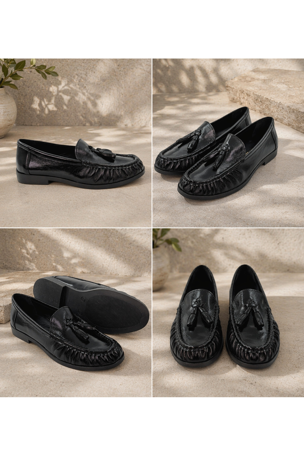 the corleone Kadın Siyah Rugan Loafer Ayakkabı Püsküllü Günlük Şık Model görsel 3