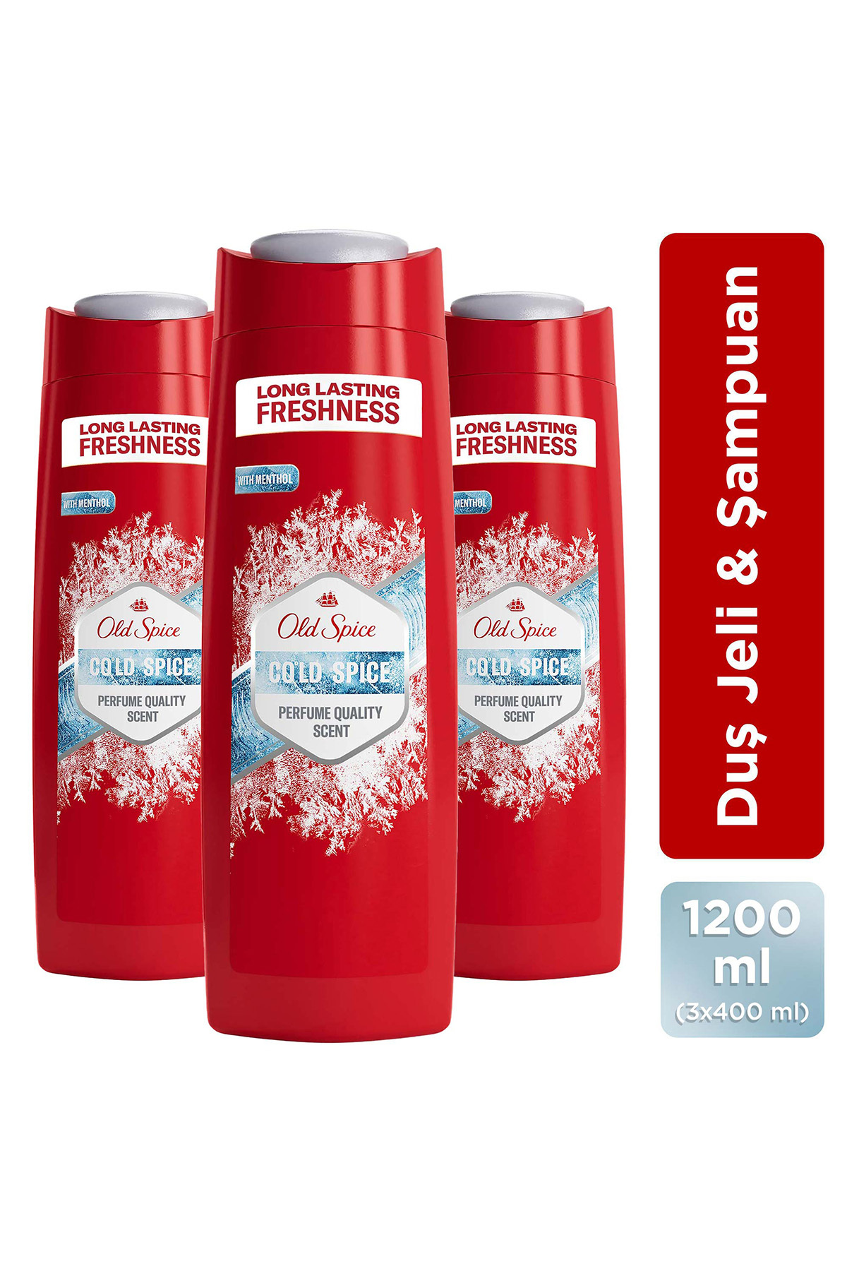 Old Spice Cold Spice Erkek İçin 3’ü 1 Arada Duş Jeli ve Şampuan 400ml x3
