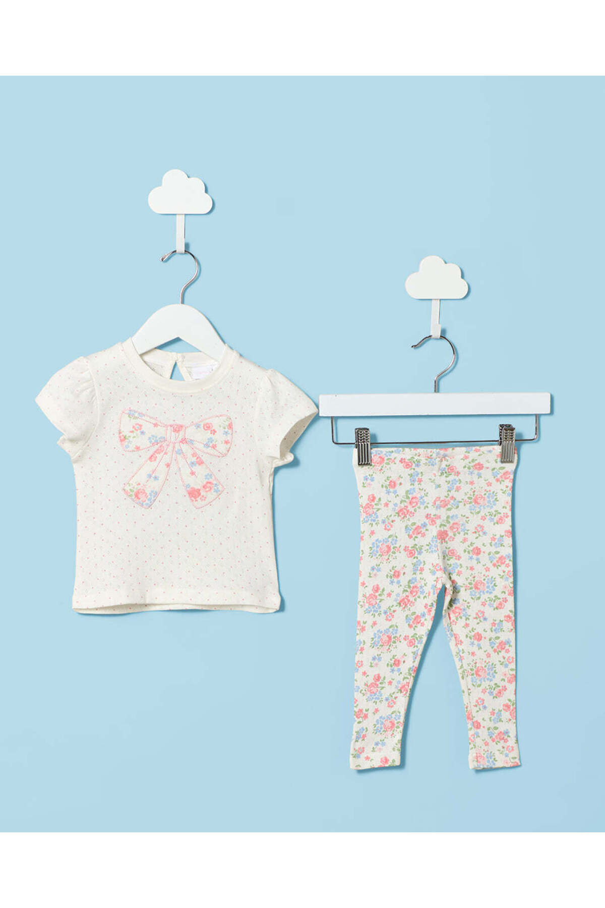 REDTAG Infant Girls White And Pink Print Pyjama Set