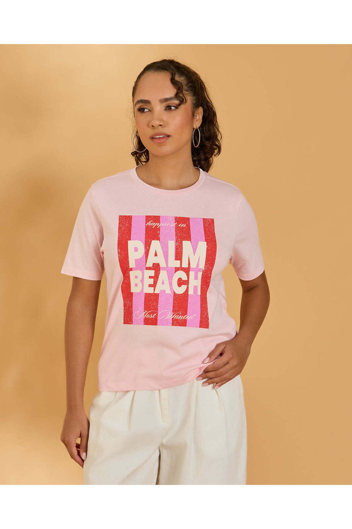 REDTAG Women Pink Beach Print T Shirt