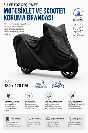 Yenilig Su ve Toz Geçirmez Motosiklet ve Scooter Koruma Brandası 180x120 cm U...