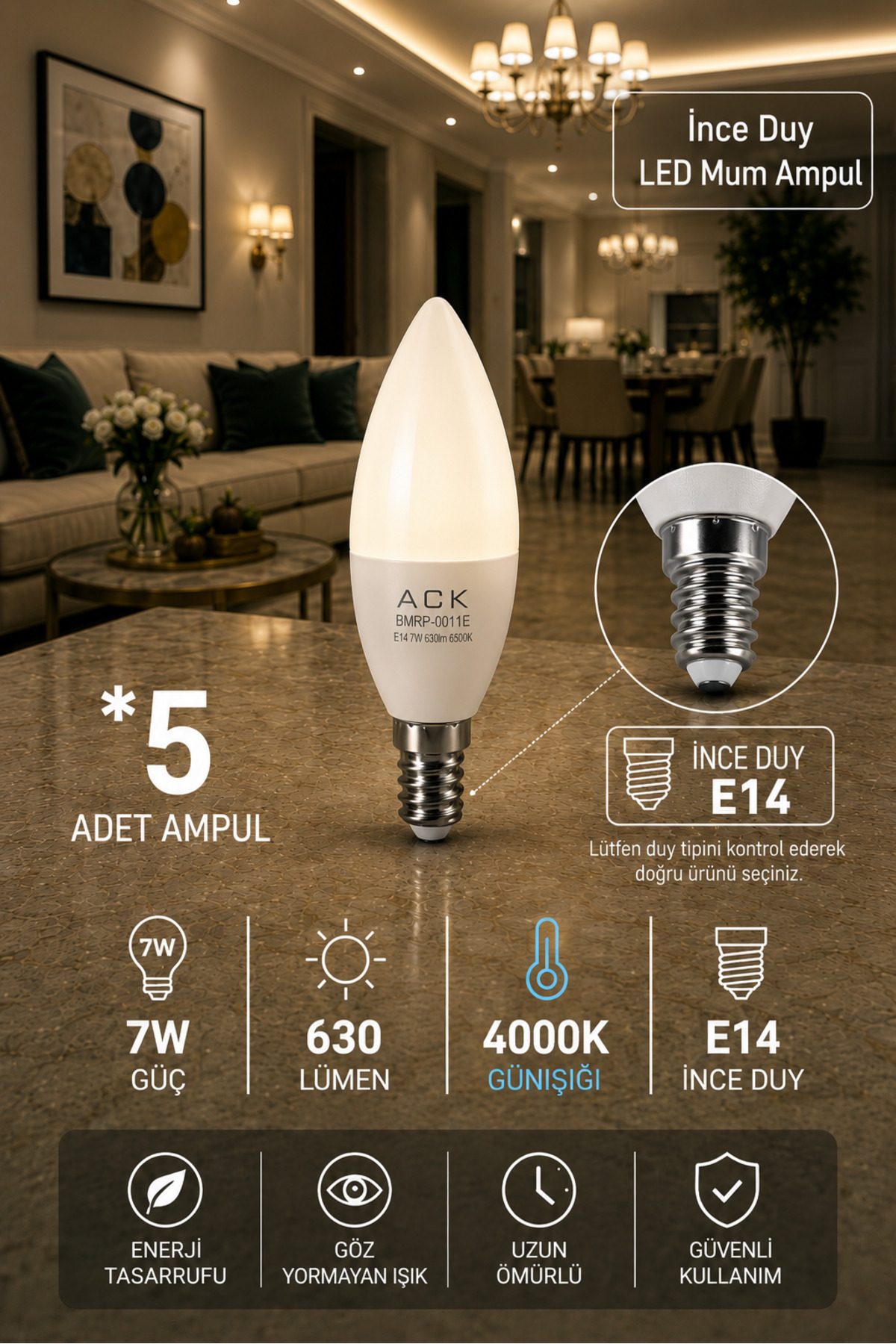 E14 Fine Dye led Candle Bulb 7W 630 Lumen 4000K Daylight