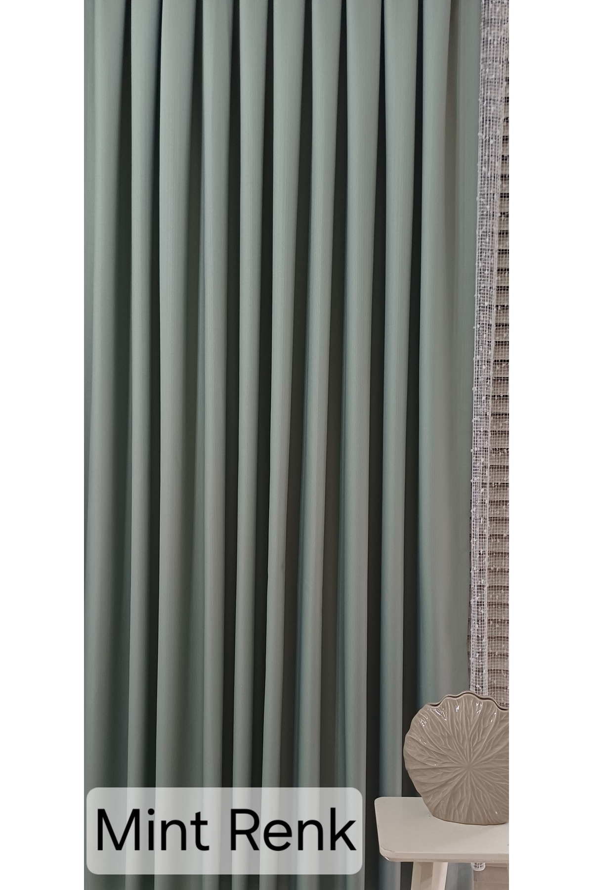 Mint Green Color Milas Linen Background Curtain (without pleat) Extrafor Shirred | Special Sewing