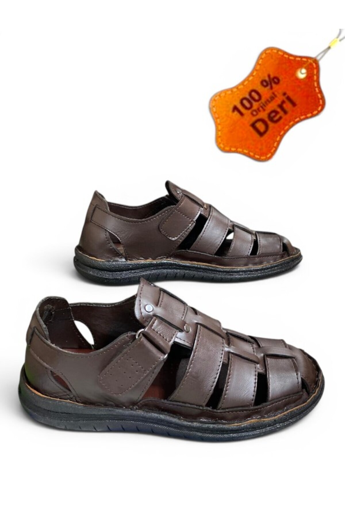 MAGIC SHOES Günlük Hakiki Deri Kahverengi Ortopedik Tabanlı Erkek Sandalet görsel 3