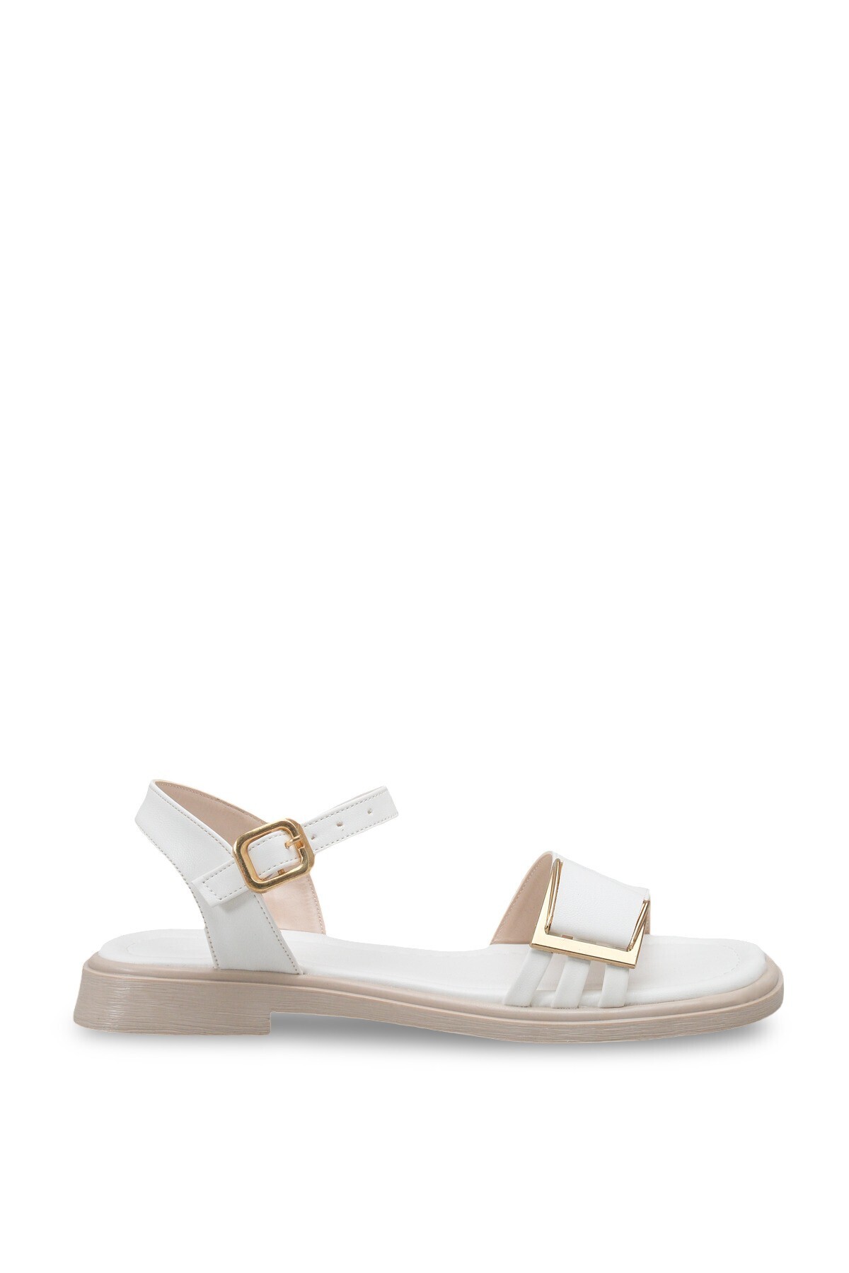 UBEYD AYAKKABI beyaz rengi Kadın Metal Tokalı Günlük Comfort Sandalet görsel 2