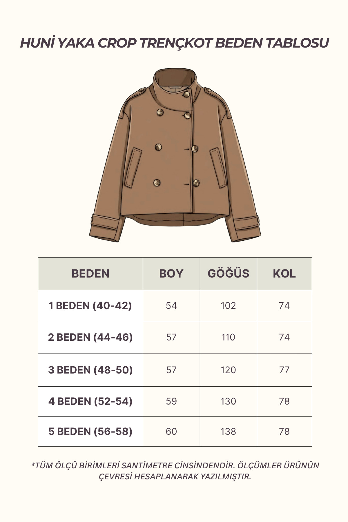 CHUL BÜYÜK BEDEN KADIN HUNİ YAKA CROP TRENÇKOT - BEJ görsel 2