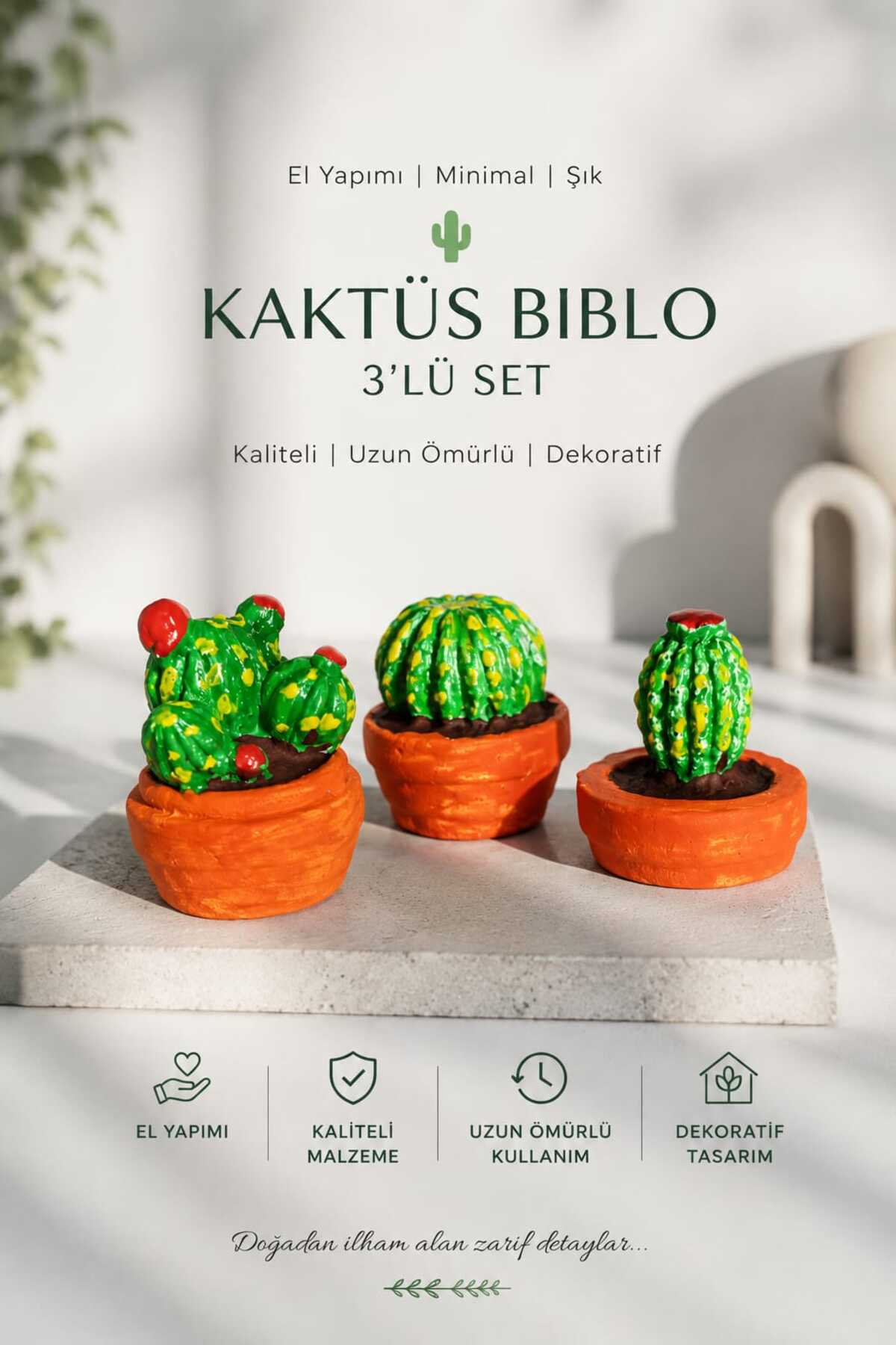 Handmade 3-Piece Cactus Trinket Set Decorative Mini Flower Pot Trinket Balcony Table Shelf Living Room Office Decor