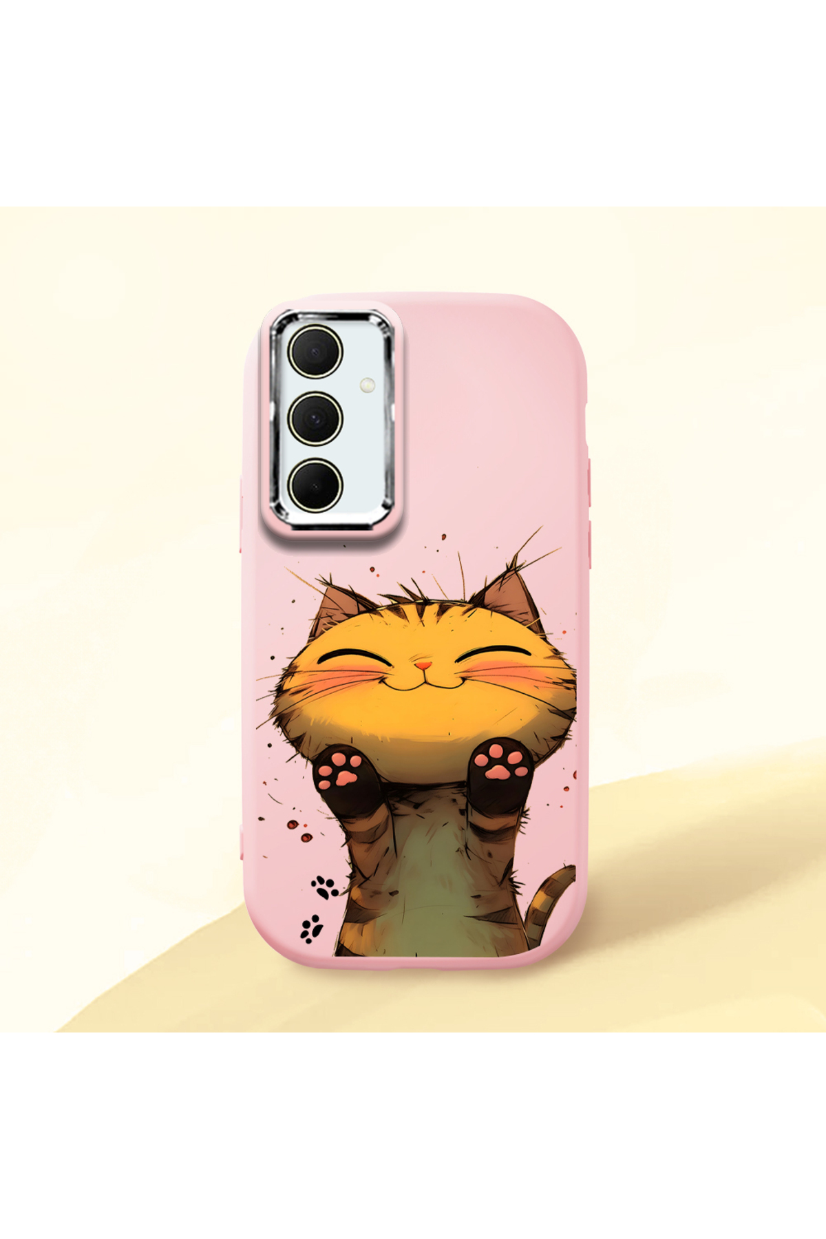 Samsung Galaxy A35 Compatible Case camera protector Pink Silicone Couple Phone Case with Cat Pattern