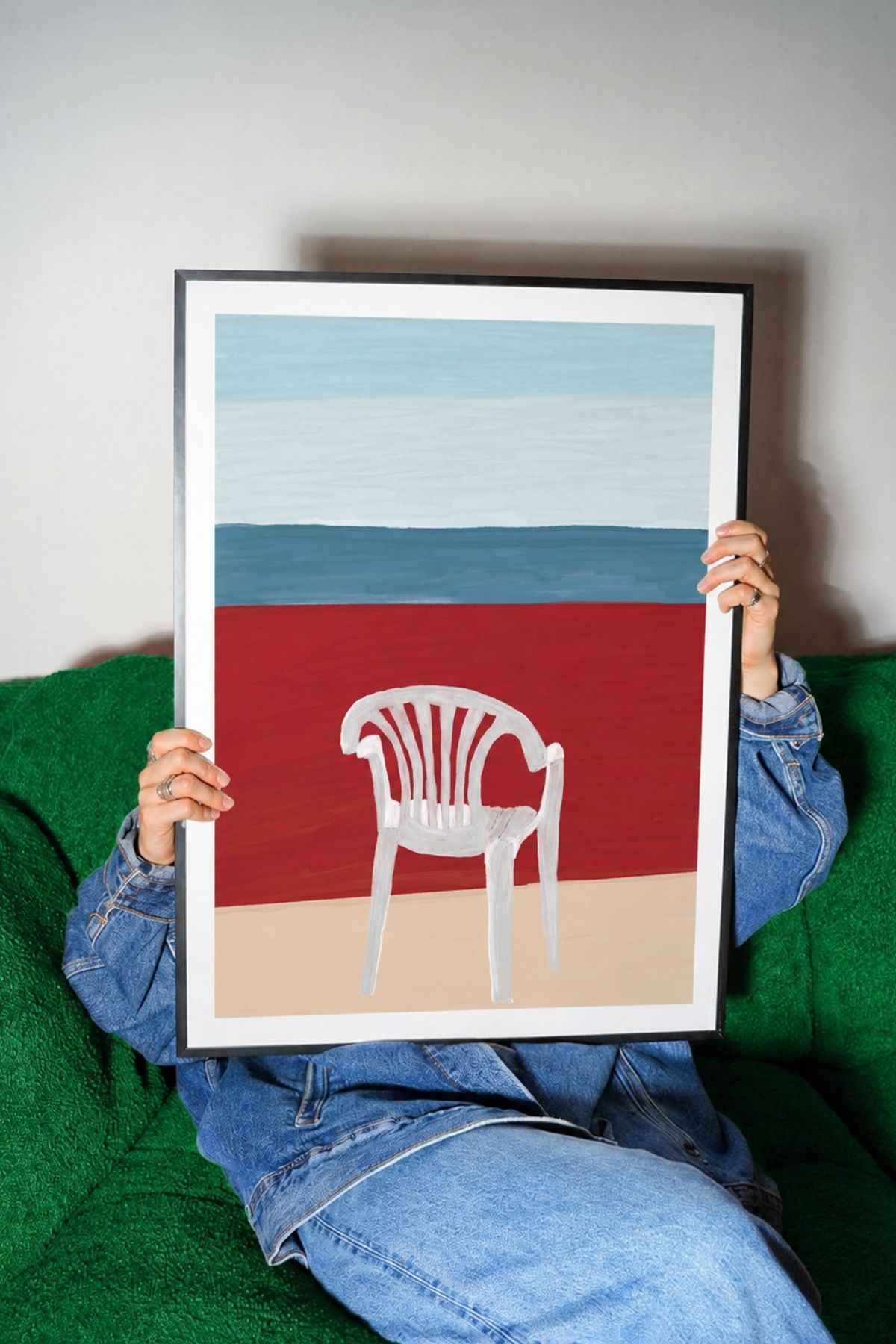 Beyaz Plastik Sandalye Poster, Minimal Akdeniz Esintili Modern İllüstrasyon Tablo Çerçevesiz