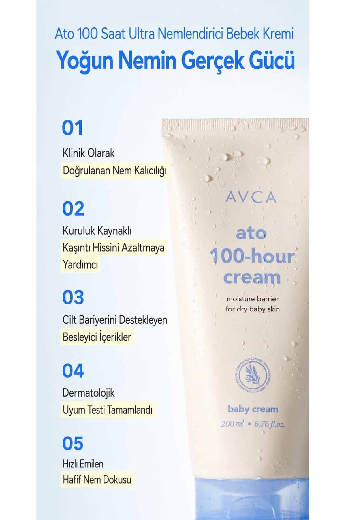 Atopi Nemlendirici Bebek Kremi 100 Saat Nem Destekli Hassas Bakım - 200 ml — AVC-ATO-100H-200 — تصویر 6 از 8