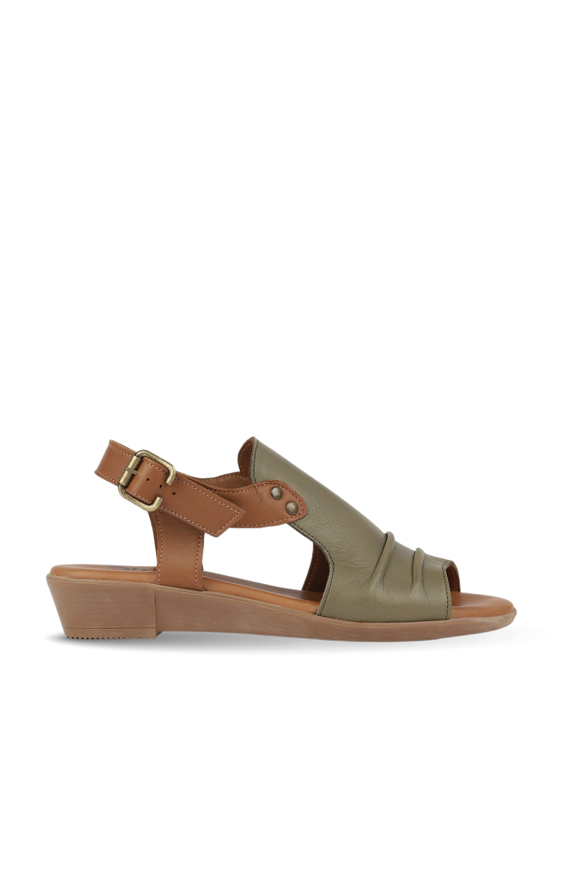 Khaki Leather Women's Flat Sandals