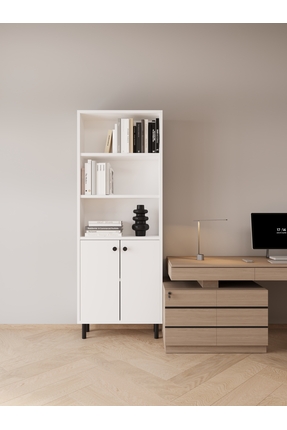 LİGNO MOBİLYA Kapaklı Çalışma Odası Kitaplığı - 161 cm Yarı Açık Modern Salon...