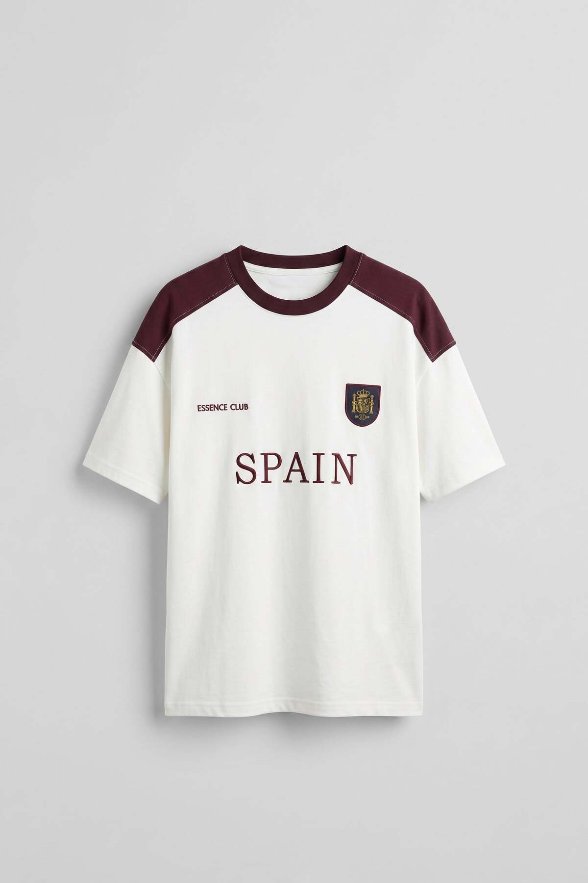 Men's Oversize Embroidered Country Themed T-Shirt Ecru/Claret Red