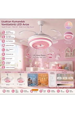 ADOĞAN Uzaktan kumandalı ledli vantilatör kız çocuk odası