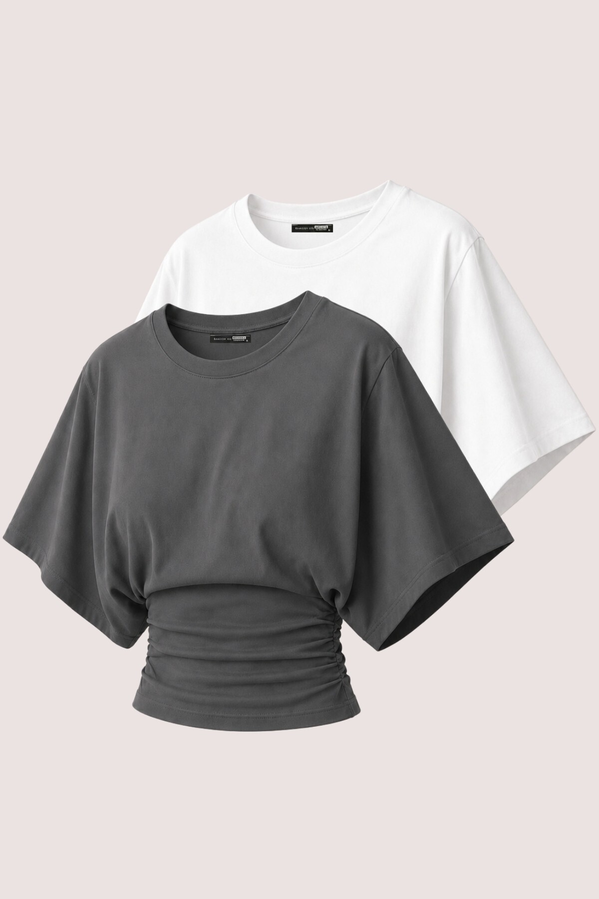GhassyCo Women's 2-Pack 100% Cotton Stretchy Bat Sleeve Waist Sitting Crew Neck Summer Combed Cotton Sports T-Shirt