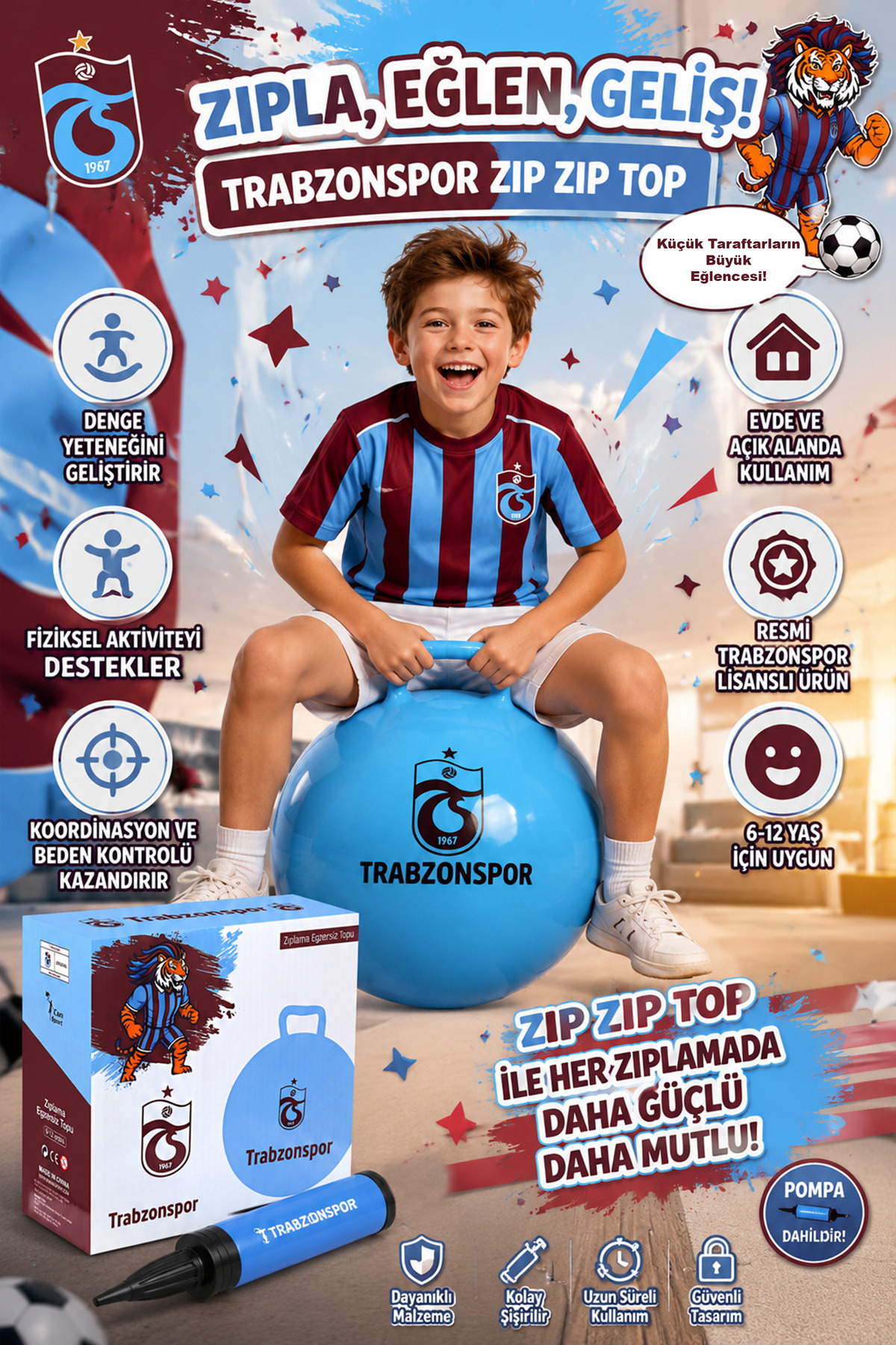 AVESSA Lisanslı TS-4080 TS Zıp Top Players - 55 Cm - Hediye Pompa - Gelişimi Destekleyen Eğlence