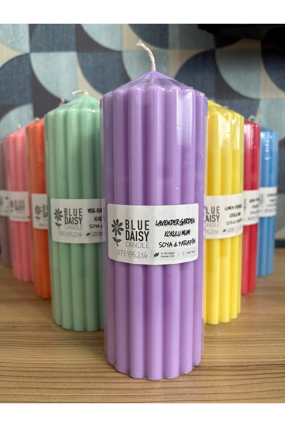 Geometric PURPLE LAVENDER scented candle , CYLINDER PILLAR CANDLE , SCENTED CANDLE, DECORATIVE