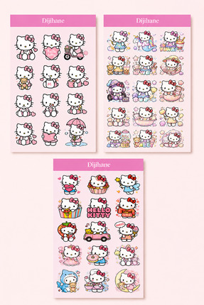 dijihane Hello Kitty Sticker Seti 3 Sayfa – Defter, Ajanda, Laptop ve Telefon...