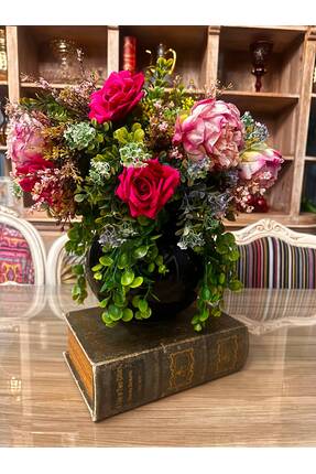 Söz 22 cm siyah cam vazoya pink rosemary aranjmanI