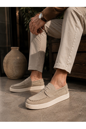 the corleone Erkek Bej Rengi Süet Casual Loafer Bağcıklı Günlük Ayakkabı