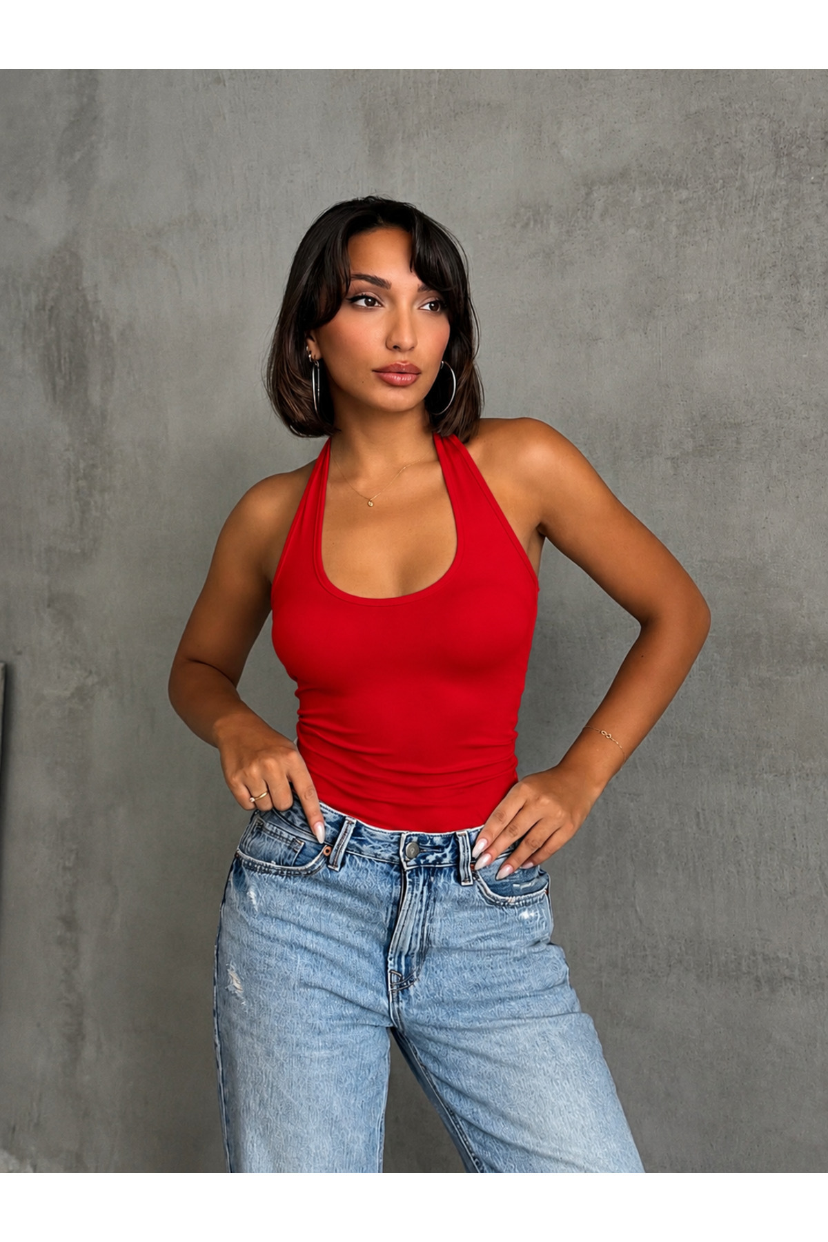 The Base Kadın Kırmızı Scuba Halter Yaka Boyundan Askılı Top görsel 2
