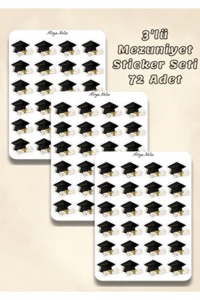 Mirya Notes Mezuniyet Temalı Sticker Seti 72 Adet Kep Diploma Sticker / Mezun...