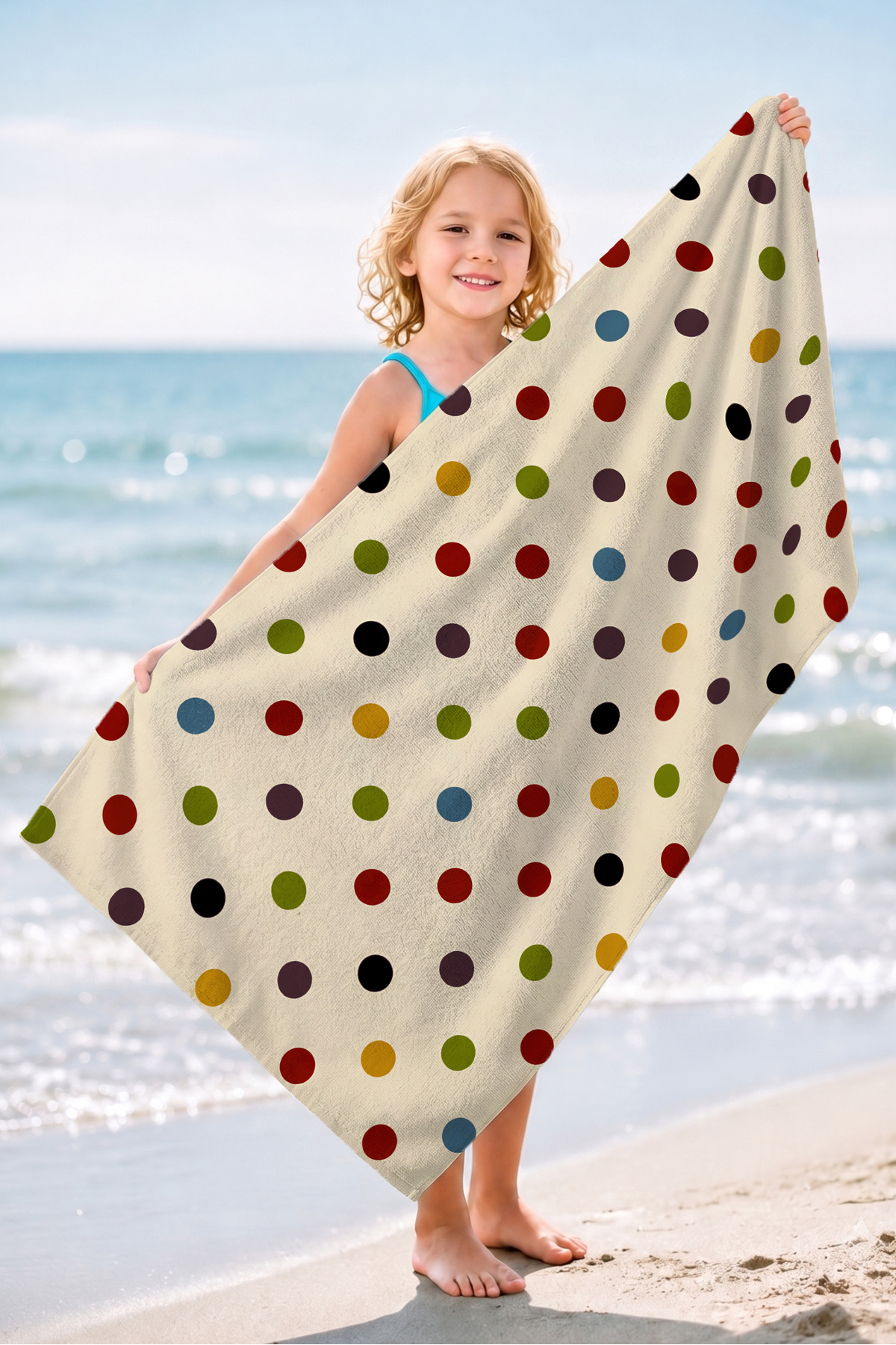 Polka Dot Colorful Spotted Beach Towel - Modern Minimalist Cream Floor Fast Drying Microfiber Towel
