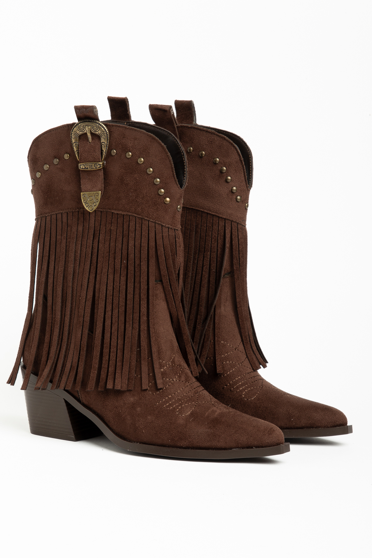 DENORA Kahve Mat Süet Püsküllü Tokalı Western Kovboy Bot