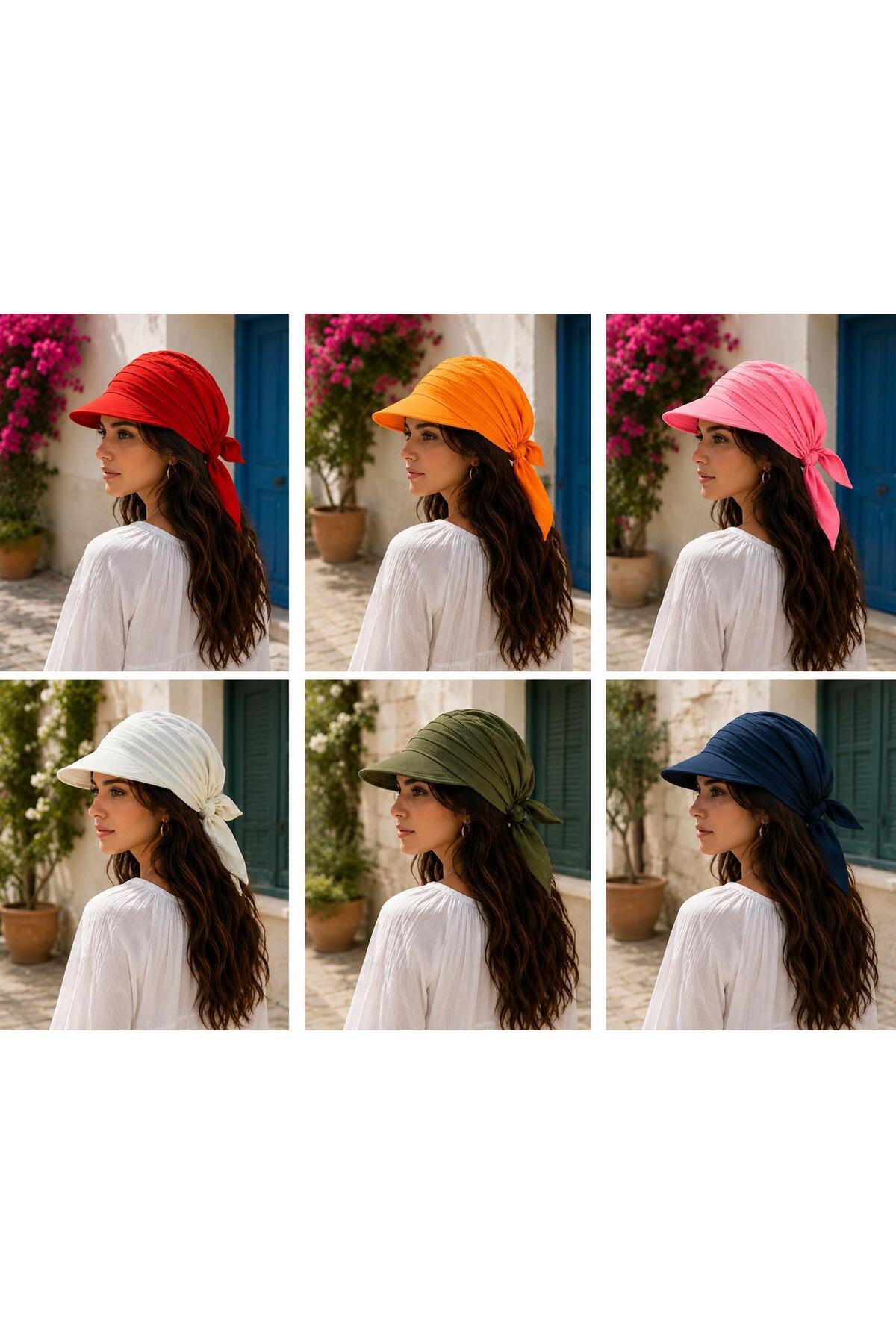 Wearflawless Siyah Kadın Safari Bağlamalı Siperli Bandana Şapka, Yazlık Güneşlik Şapka Plaj Deniz Vizör Şapka görsel 4