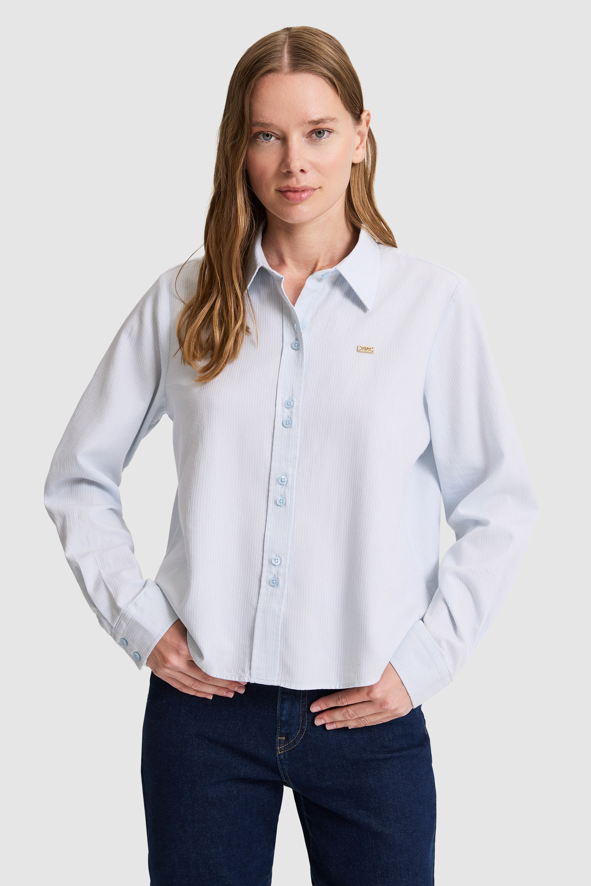 U.S. Polo Assn. Kadın Açık Mavi Uzun Kollu Gömlek 50324617-VR003 görsel 3