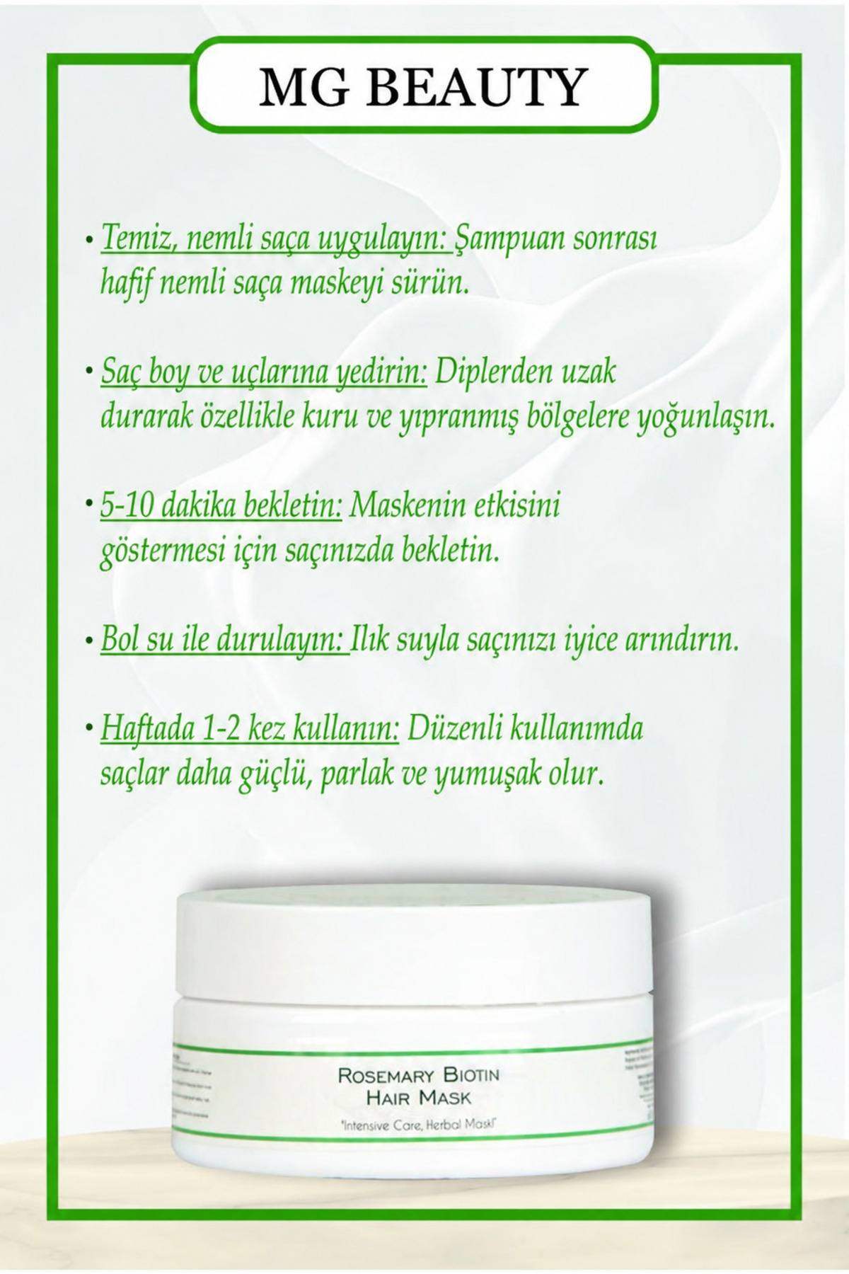 Biberiye Özlü Saç Maskesi 300 ml – Biotin ve Keratin İçerikli, Yoğun Nemlendirici ve Onarıcı Bakım — 86834MASKE — تصویر 2 از 3